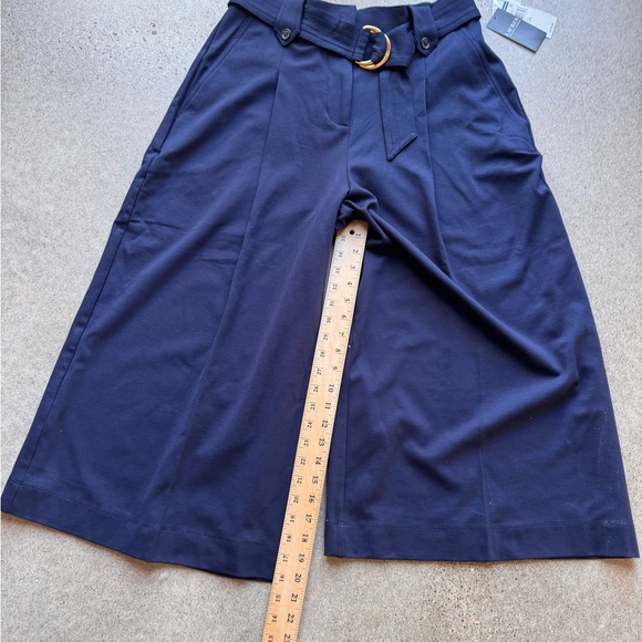 Lauren Ralph Lauren Cropped Pleated Wide Leg Trousers  Sz Large With Belt NAVY - Picture 5 of 14